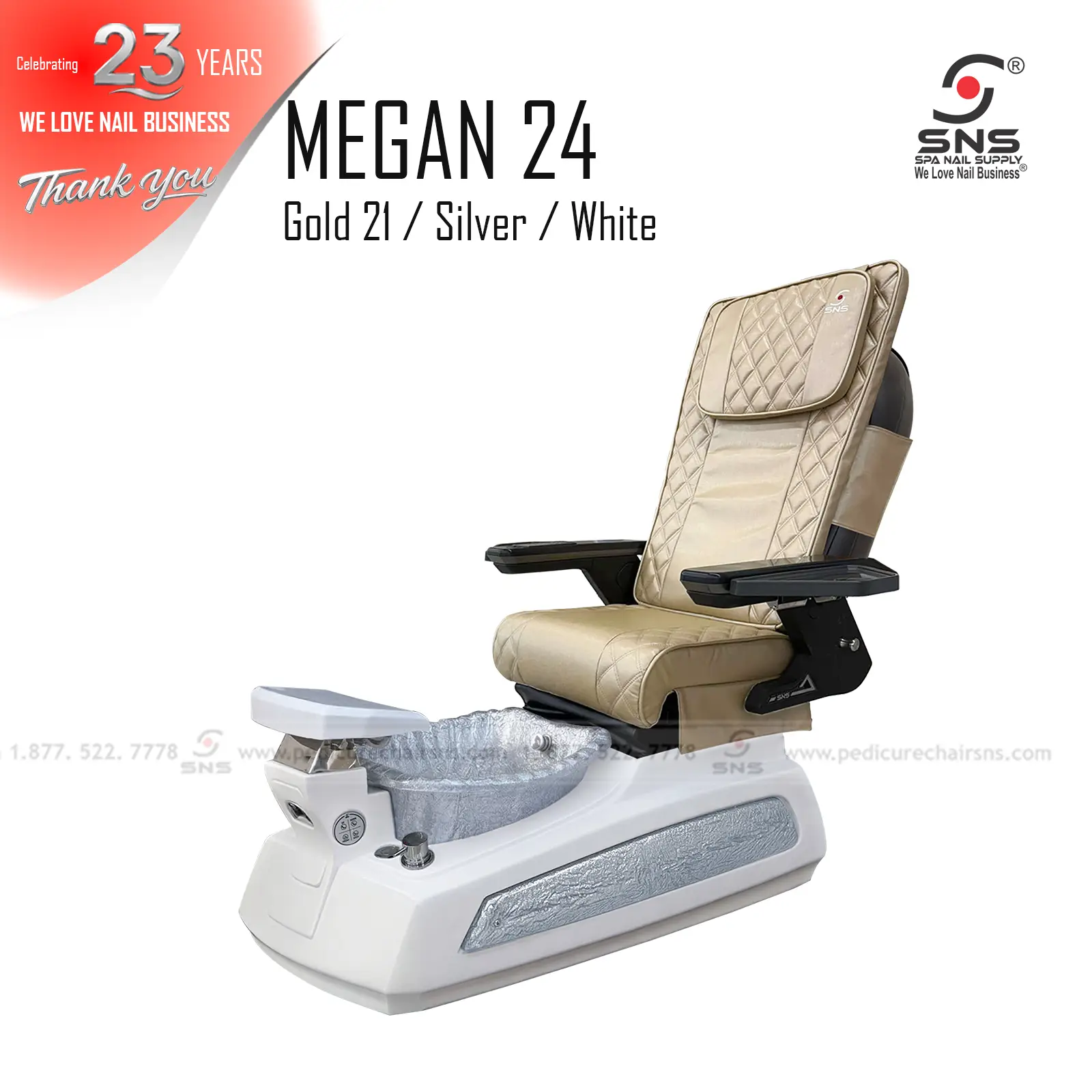 Megan 24 pedicure chair White/Silver - Image 11