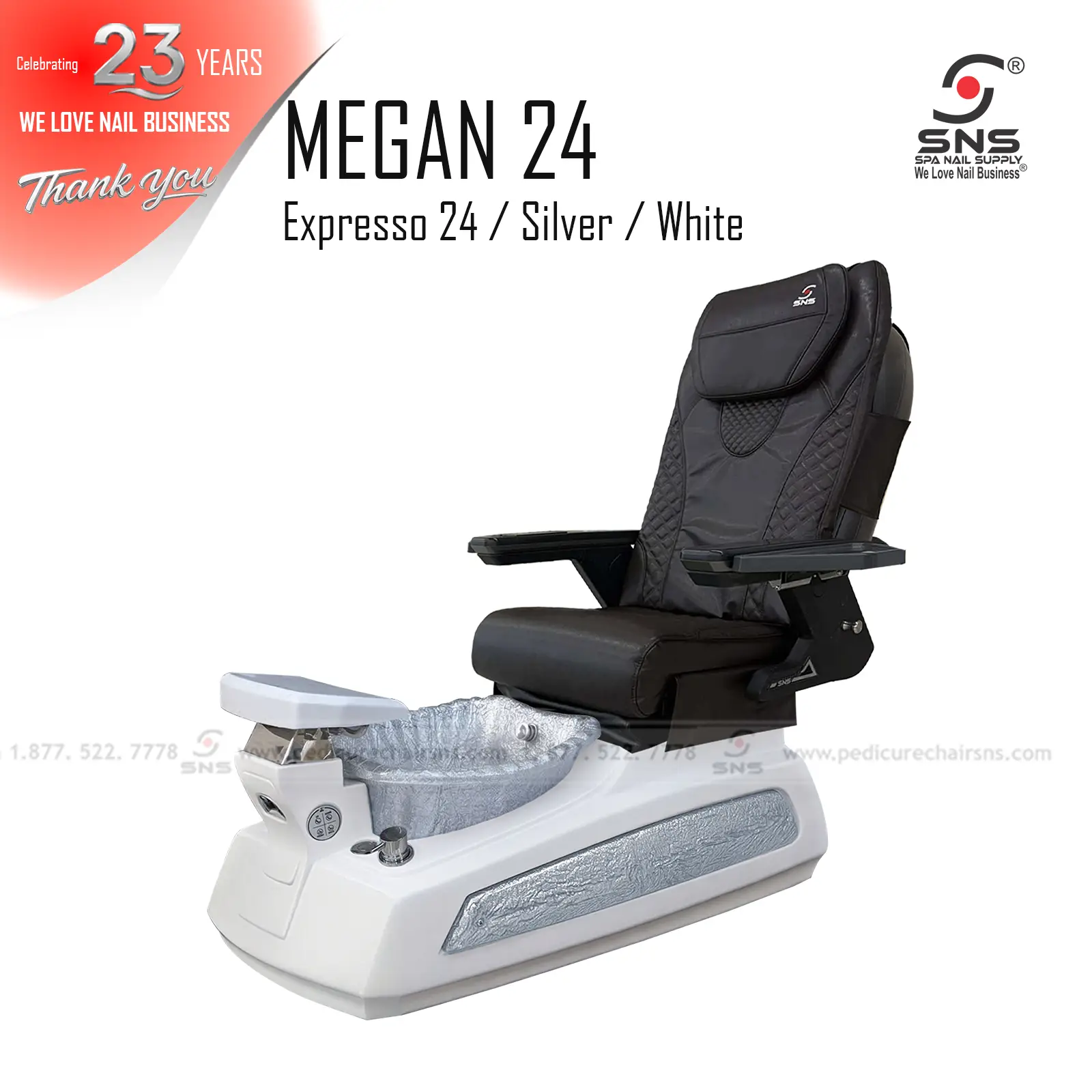 Megan 24 pedicure chair White/Silver - Image 10
