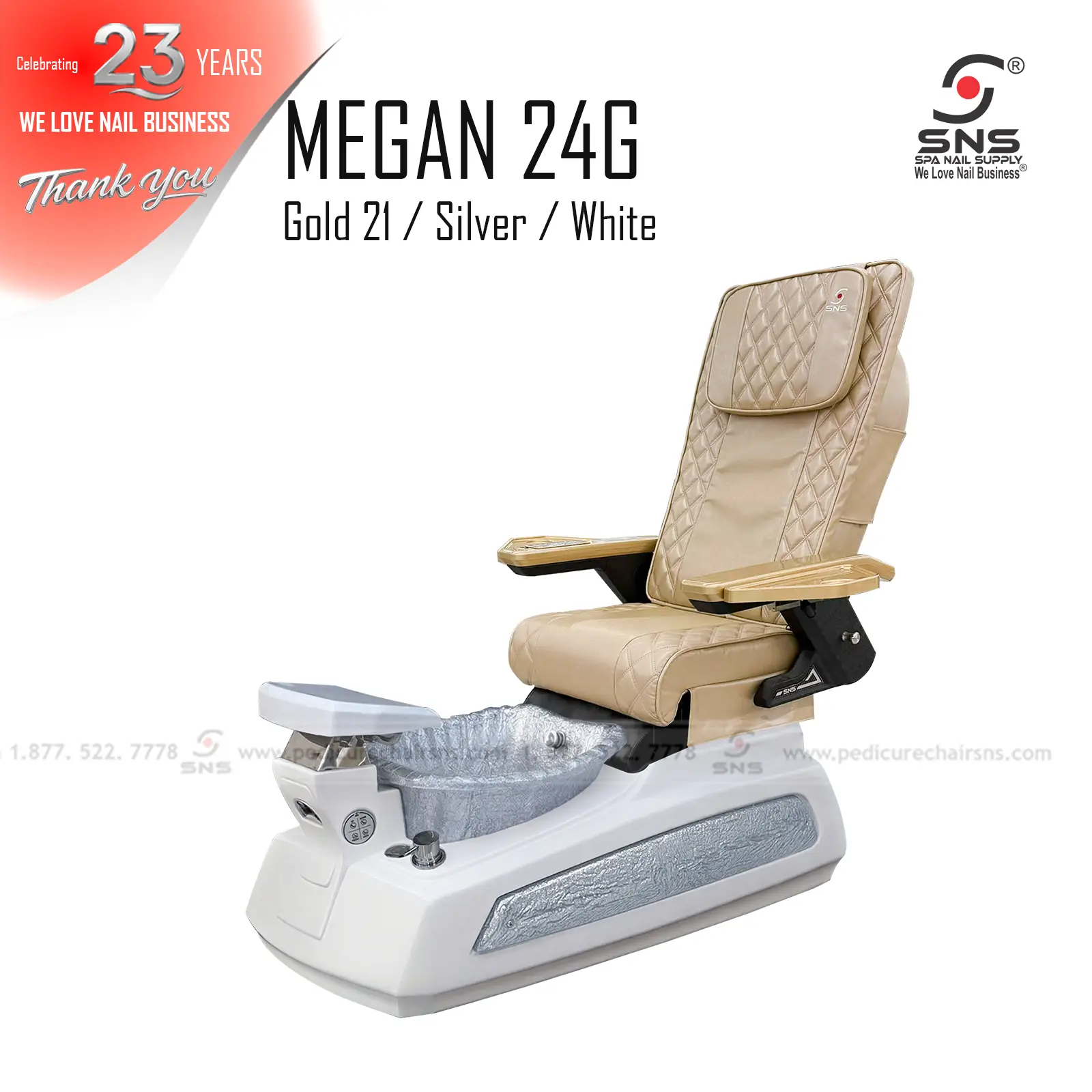 Megan 24 pedicure chair White/Silver - Image 9