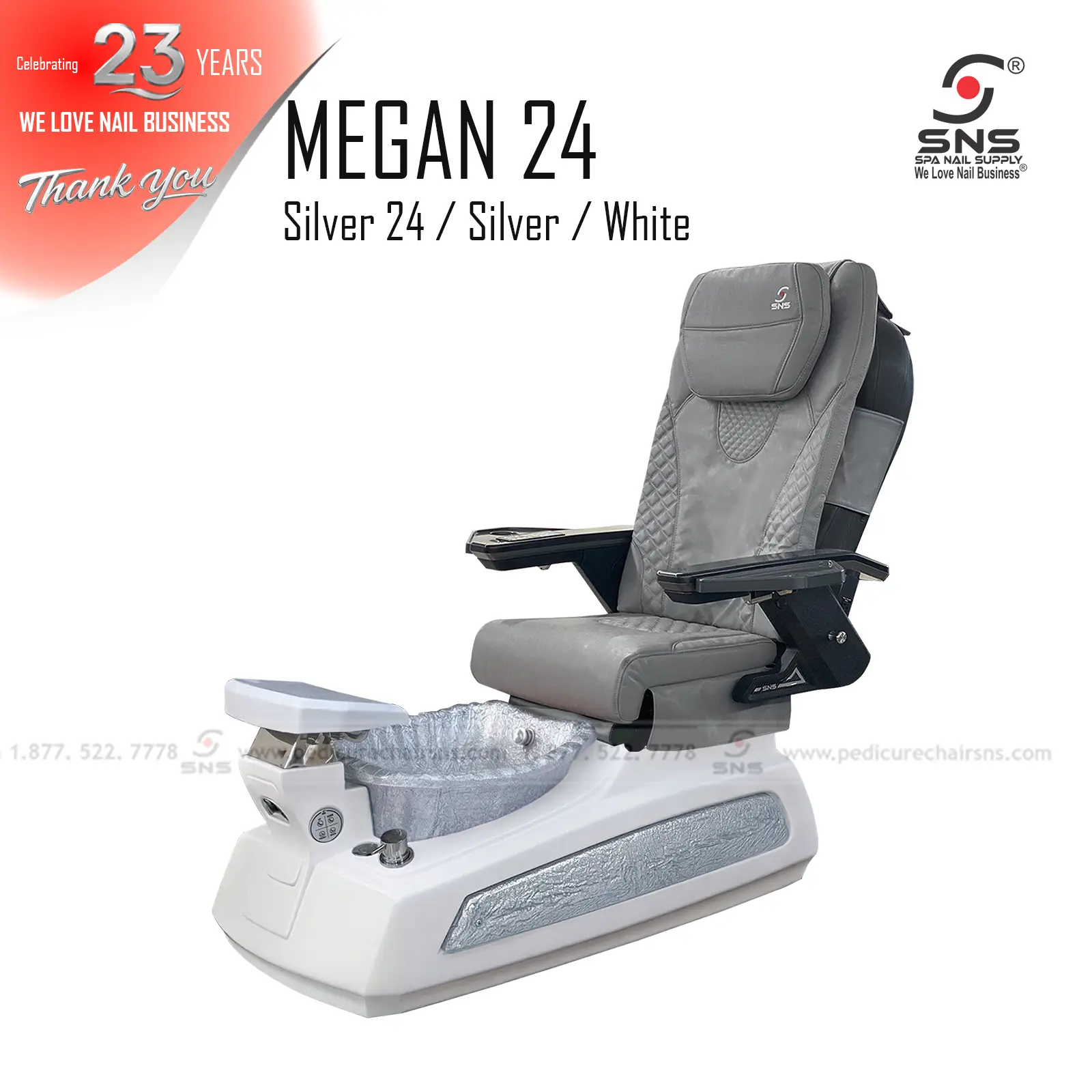 Megan 24 pedicure chair White/Silver - Image 6