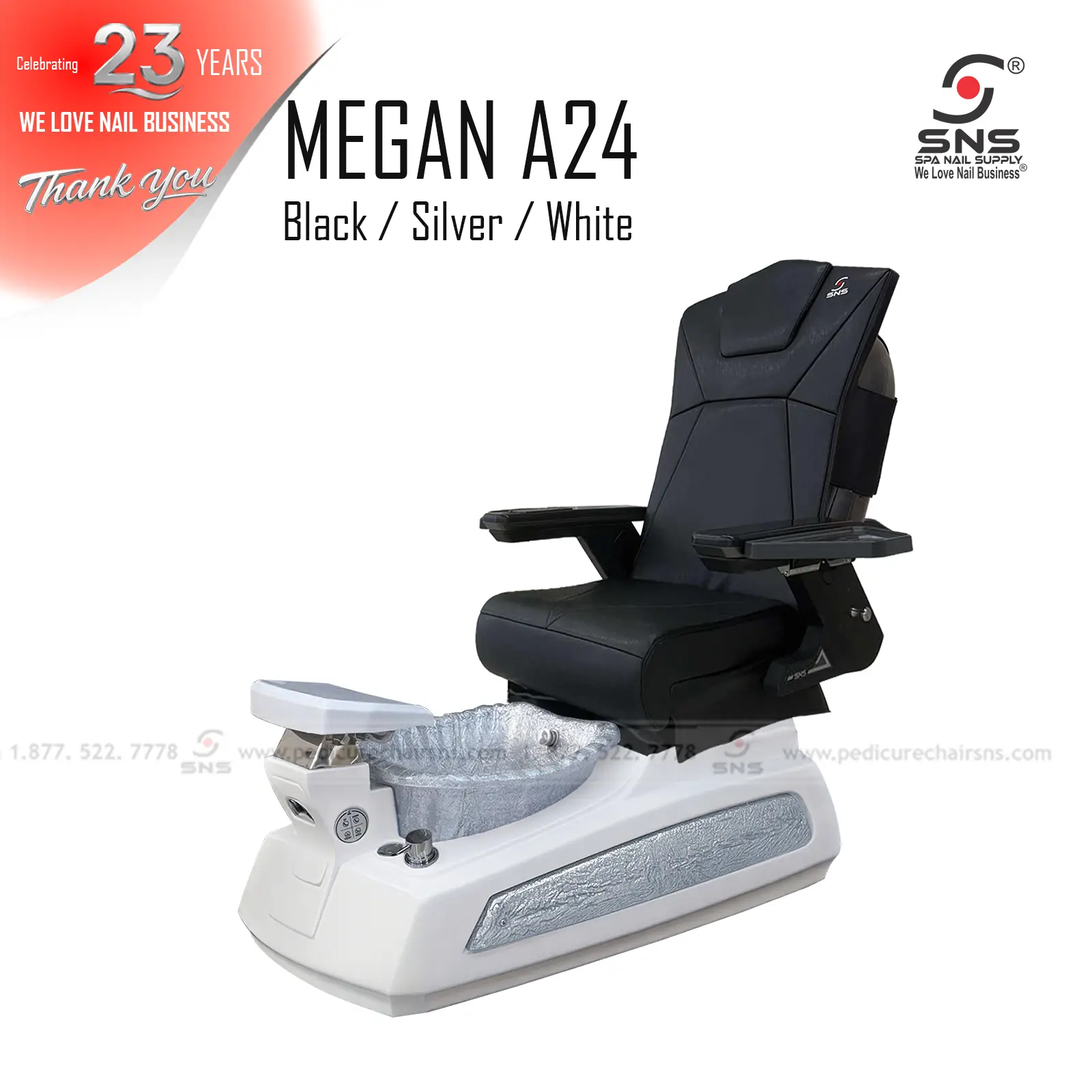 Megan 24 pedicure chair White/Silver - Image 5