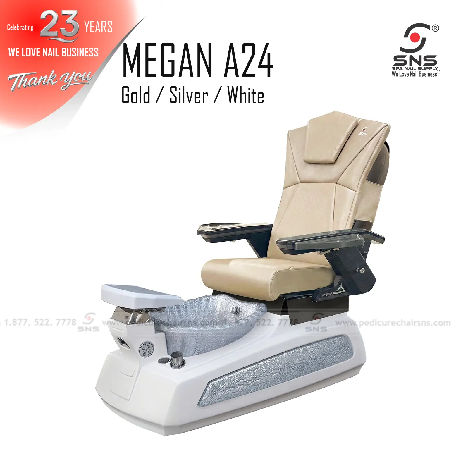 Megan 24 pedicure chair White/Silver - Image 3
