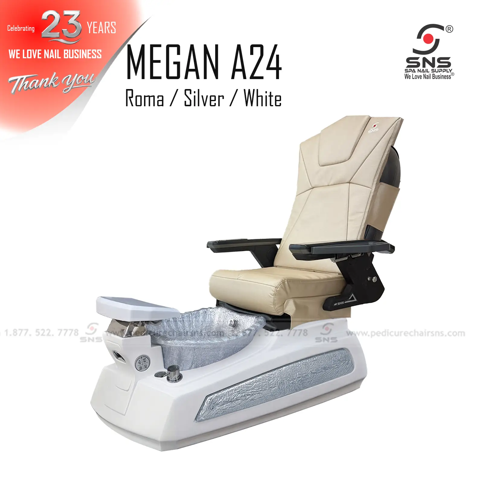 Megan 24 pedicure chair White/Silver - Image 2